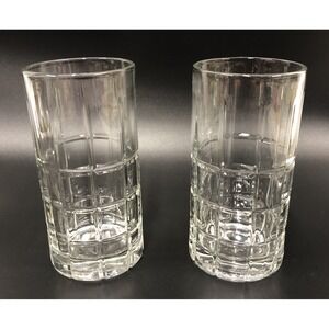 2 Anchor Hocking Clear‎ Manchester Tartan Plaid Tumbler Highball Ice Tea Glass